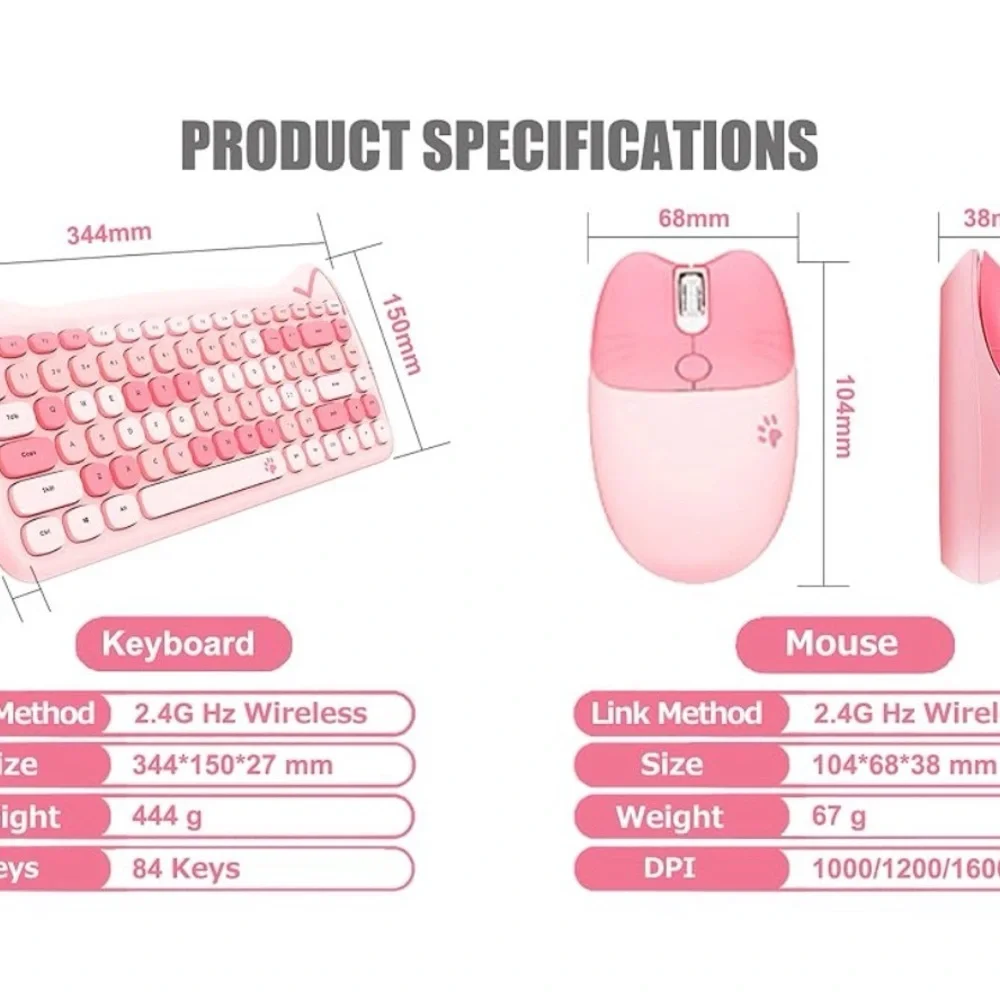 Pink Cat Ear Keyboard and Mouse Set